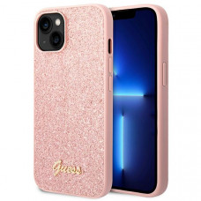 Guess PC|TPU Glitter Flakes Metal Logo Case for iPhone 14 Plus Pink