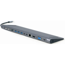 Gembird A-CM-COMBO9-01 USB Type-C 9-in-1 multi-port adapter (USB hub + HDMI + VGA + PD + card reader + LAN + 3.5 mm audio), space grey