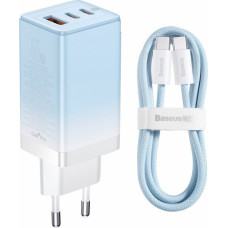 Baseus CCGP050103 DZ-HW Baseus GaN3 Pro Fast Charger 2C+U 65W EU Cloud Blue (With Dynamic Series Fast Charging Data Cable Type-C to Type-C 100W 1m Blue)