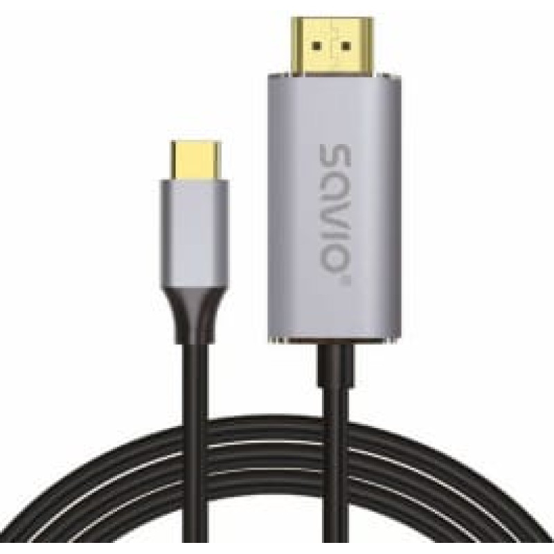 Savio USB-C to HDMI 2.0B cable, 2m, silver / black, gold tips, SAVIO CL-171