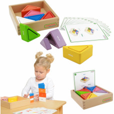 Koka spēle bērniem Krāsaini bloki un krūzes Montesori trīsstūri
