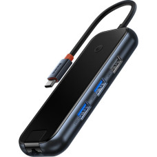 Baseus AcmeJoy 6 pieslēgvietu HUB dokstacija (USB-C uz USB-C PD un datu | 2xUSB3.0 | USB2.0 | HDMI | RJ45), tumši pelēka (WKJZ010013)