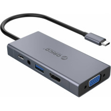 Orico 5-in-1 adaptera koncentrators, HDMI 4K + USB 3.0 + VGA + AUX + USB-C PD 60W