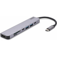 Savio AK-47 MULTIFUNCTIONAL USB Type C 7IN1 HUB HDMI, SD & TF CARD, USB 3.0, USB 3.0 Type C  Grey