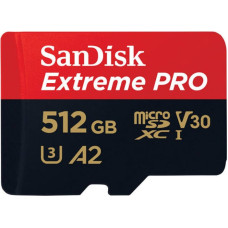 SANDISK EXTREME PRO microSDXC 512GB 200|140 MB|s UHS-I U3 memory card (SDSQXCD-512G-GN6MA)