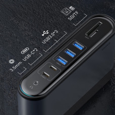 Baseus multifunctional HUB 3x USB 3.2 Gen 1 | 2x USB 2.0 | 2x USB Type C | SD and micro SD card reader | AUX | 3x HDMI | RJ45 1Gbps Power Delivery 100W (EU | CN | UK plugs) gray (CAHUB-DG0G)