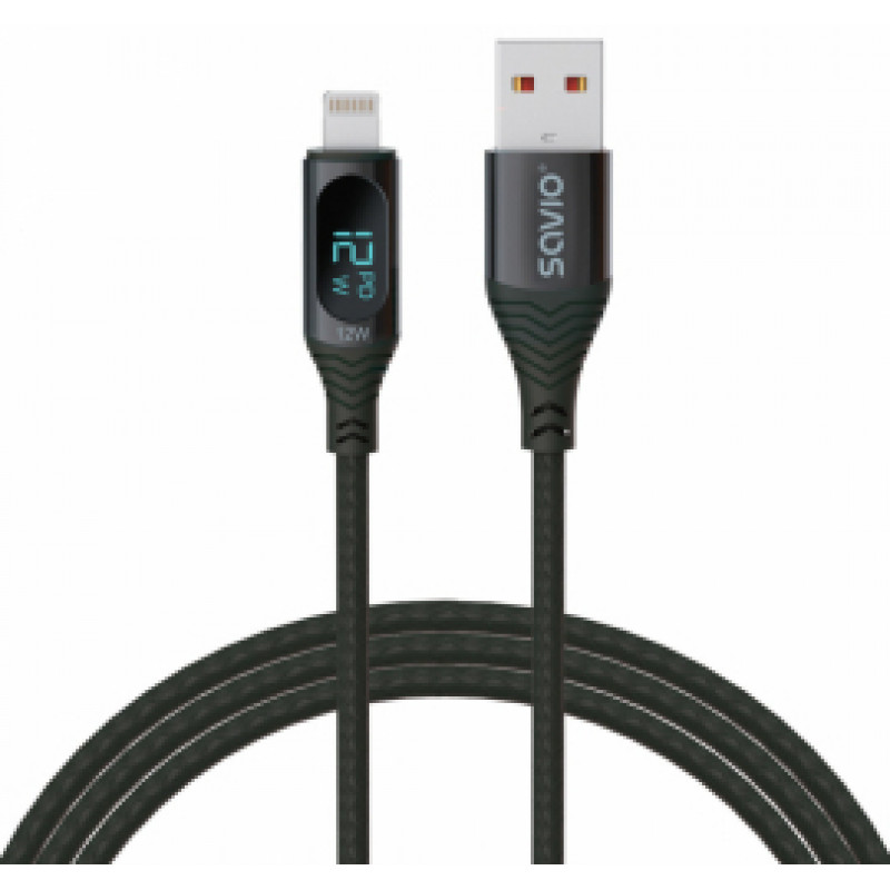 Savio USB - Lightning cable with display, CL-173, 1 m, black