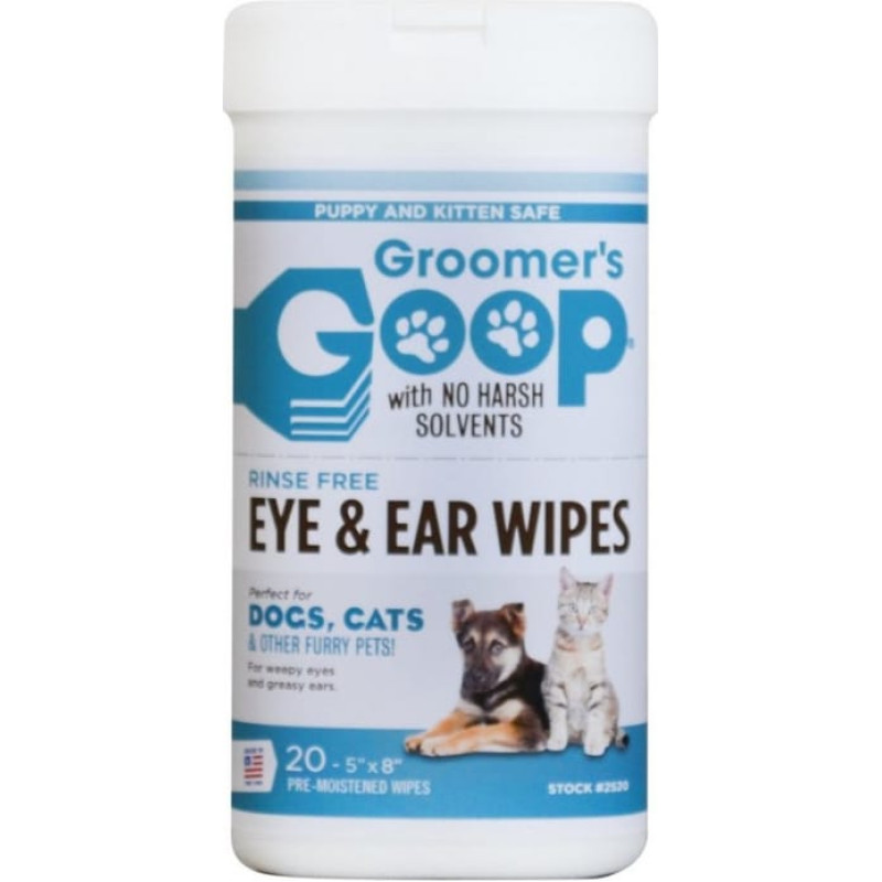 Groomer`s Goop (Usa) Groomer's Goop Ear & Eye Wipes, 20gb – mitrās salvetes ausu un acu tīrīšanai