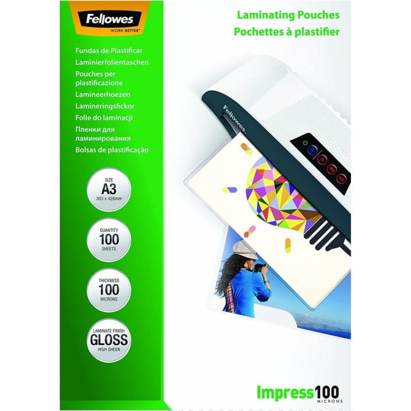 Fellowes A4 Glossy 100 Micron Laminating Pouch - 100 pack