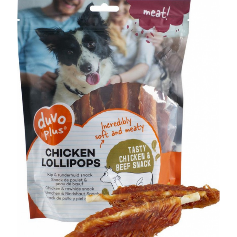 Duvo Plus (Be) Duvo Plus Chicken Lollipops, 400g - liellopa ādas stienīši, apvīti ar kaltētu vistas fileju