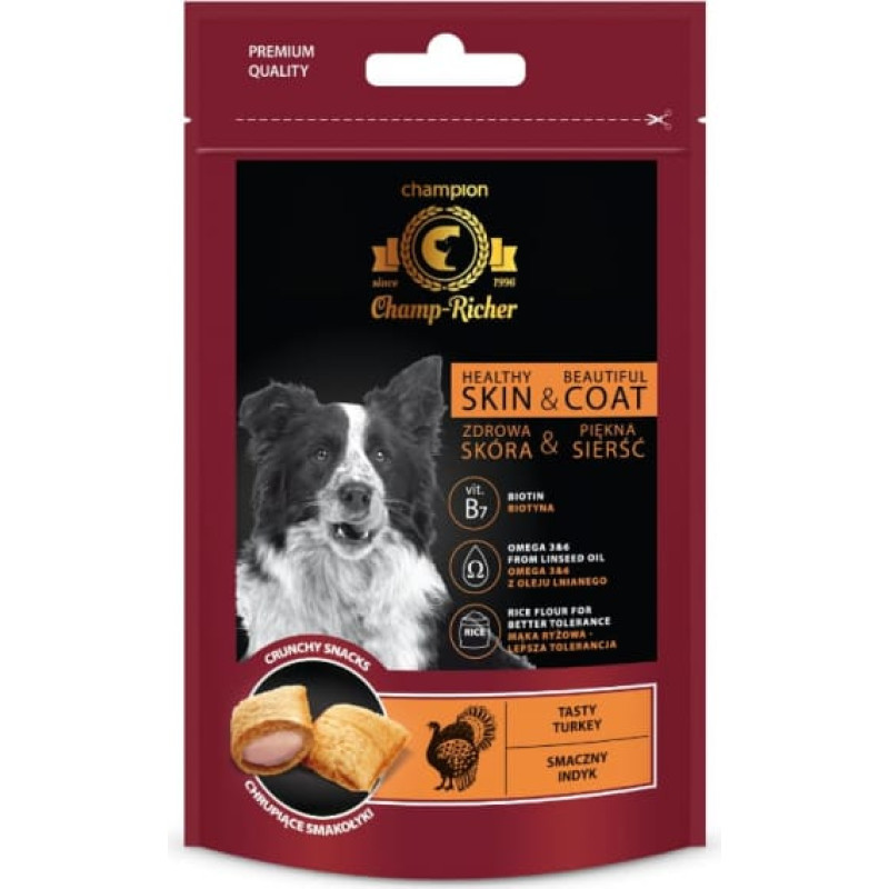 Champ-Richer (Pl) Champ-Richer Snacks Healthy Skin & Beautiful Coat Turkey, 90g - ādai un kažokam, ar tītaru