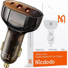 Car Charger Mcdodo CC-2300, 2xUSB + USB-C, with Display, 100W (Black)