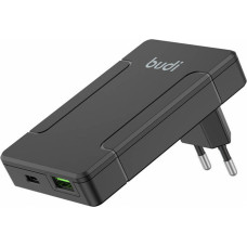 Budi universal wall charger, USB + USB-C, PD 65W + EU|UK|US|AU adapters (black)