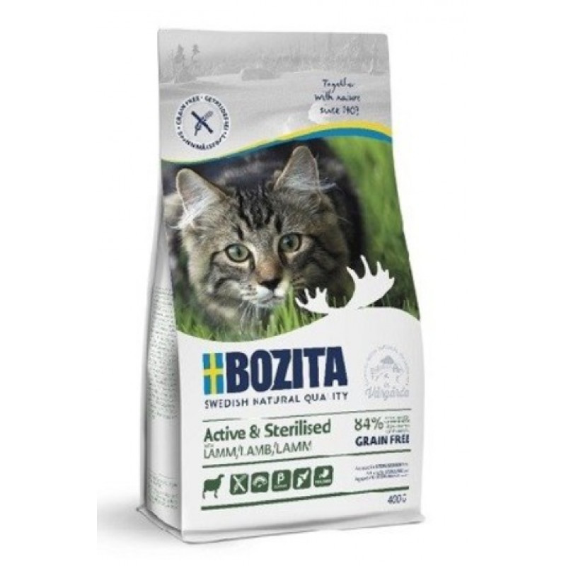 Bozita (Se) Bozita Grain Free Active & Sterilized Lamb, 400g - bezgraudu sausā barība ar jēru aktīviem sterilizētiem kaķiem