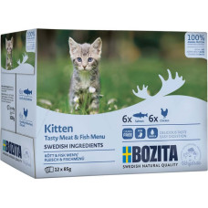 Bozita (Se) Bozita Kitten Sauce Mix, 12*85g - bezgraudu gaļas gabaliņi ar vistu un lasi mērcē kaķēniem, junioriem, grūsnām un laktējošām kaķenēm