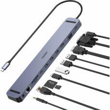 Choetech Dokstacija adaptera centrmezgls USB Type C 11in1 100W PD pelēks