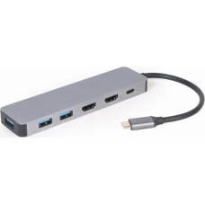 GEMBIRD MULTI ADAPTER USB TYP-C 3W1 SREBRNY HUB USB  HDMI  PD (100W)