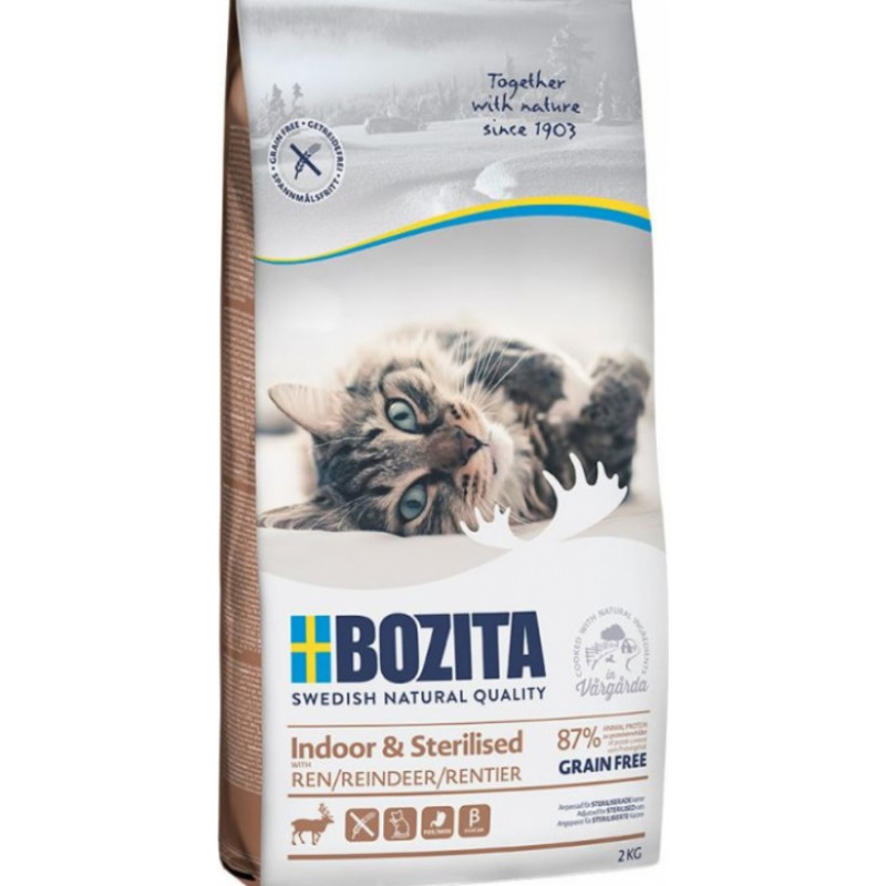 Bozita (Se) Bozita Grain Free Indoor & Sterilized Reindeer, 400g - bezgraudu sausā barība ar ziemeļbriedi sterilizētiem kaķiem