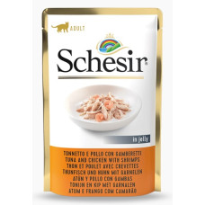 Schesir (It) Schesir Cat Tuna, Chicken and Schrimps, 85g - tuncis, vista un garneles želejā