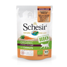 Schesir (It) Schesir BIO Beef, Chicken & Carrots Sterilized, 85g - bezgraudu organiska sautēts liellops, vista un burkāni sterilizētiem kaķiem