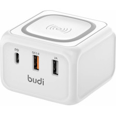 Budi Inductive charger 10W Budi 317TE, 2x USB + USB-C, 18W (white)