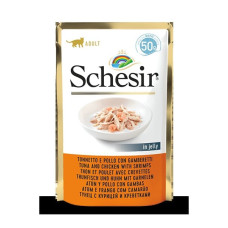 Schesir (It) Schesir Cat Tuna and Chicken with Shrimps Jelly, 50g - tuncis, vista un garneles želejā