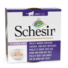 Schesir (It) SCHESIR Cat Chicken Fillets, Beef Fillets and Rice natural style, 85g - vistas fileja, liellopa fileja un rīsi savā sulā