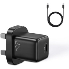 Joyroom Mazs ātrais lādētājs USB-C PD barošanas avots 5-12V 25W UK spraudnis + 100cm kabelis - melns