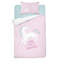 Bambusa gultas veļa 100x135 Vienradzis poniju zirgs 3272 Rozā vienradzis divpusēja spilvendrāna 40x60