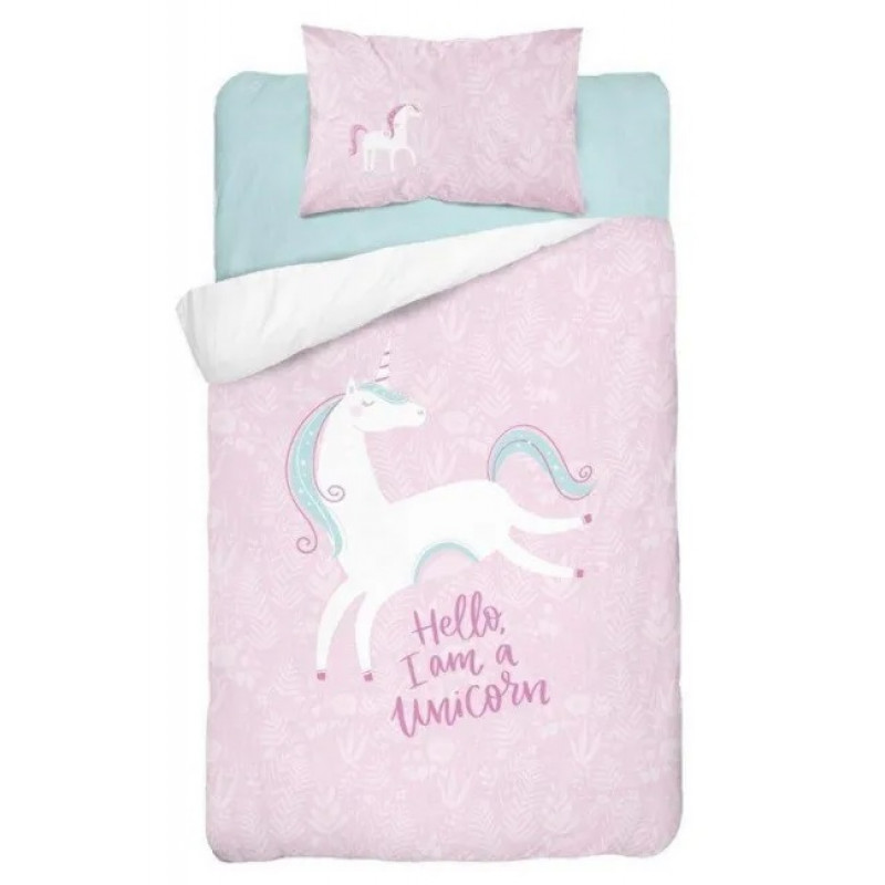 Bambusa gultas veļa 100x135 Vienradzis poniju zirgs 3272 Rozā vienradzis divpusēja spilvendrāna 40x60