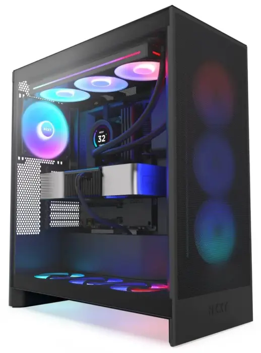 NZXT PC Case H7 Flow RGB edition / ATX / 1x 360mm RGB Fan/ USB-C / 2x USB / proskl. bočnice / mesh panel / RGB / black