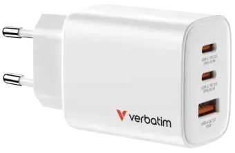 Verbatim Essentials GaN sienas lādētājs 65W 3 porti balts