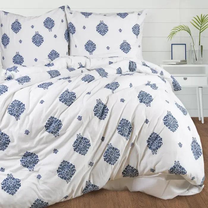 Jersey bedding set Ornamenty 2203 220x200 cm, white/navy, ornamental