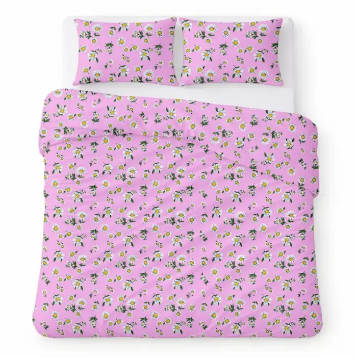 Kokvilnas gultas veļas komplekts 160x200 cm rozā ar margrietiņām - COTTON HOME
