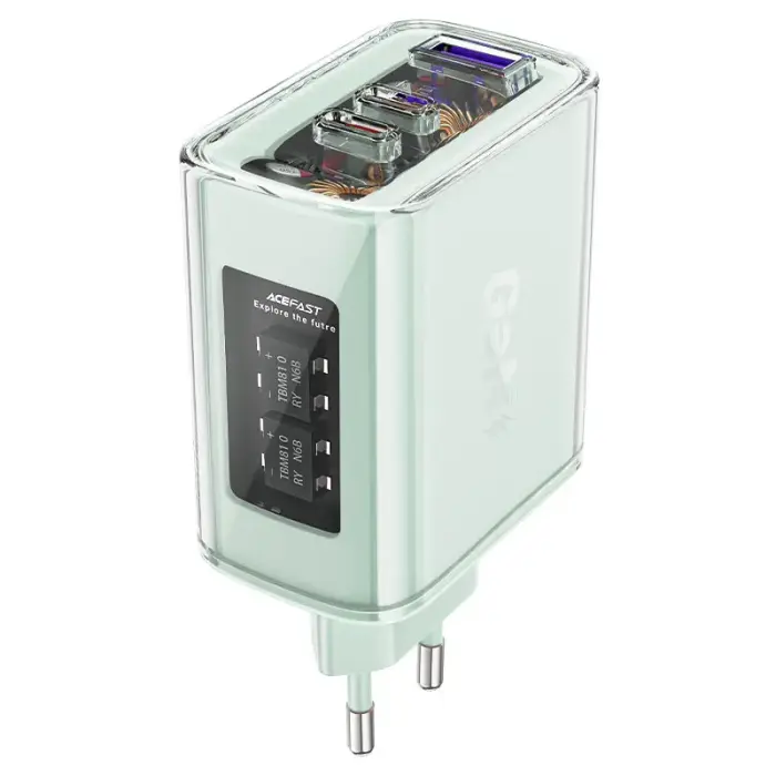 Acefast A45 GaN 65W sienas lādētājs, 3 portu (1x USB-A, 2x USB-C), zaļš