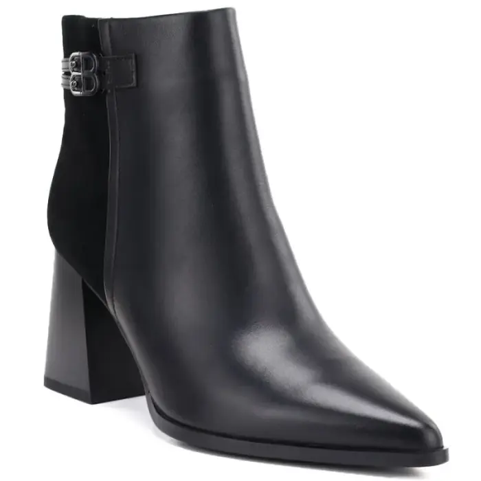 Sieviešu black leather high-heeled ankle zābaki D&A S.Barski CR62-3477 - Buty: 37
