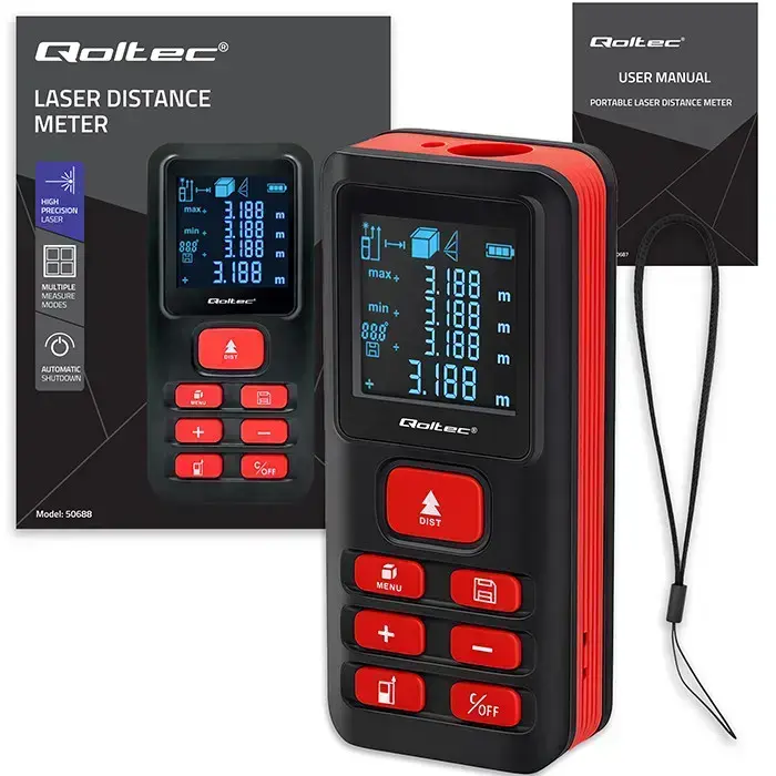 Qoltec Precise digital laser distance meter with an electronic level | LCD with backlight | 50m Photo