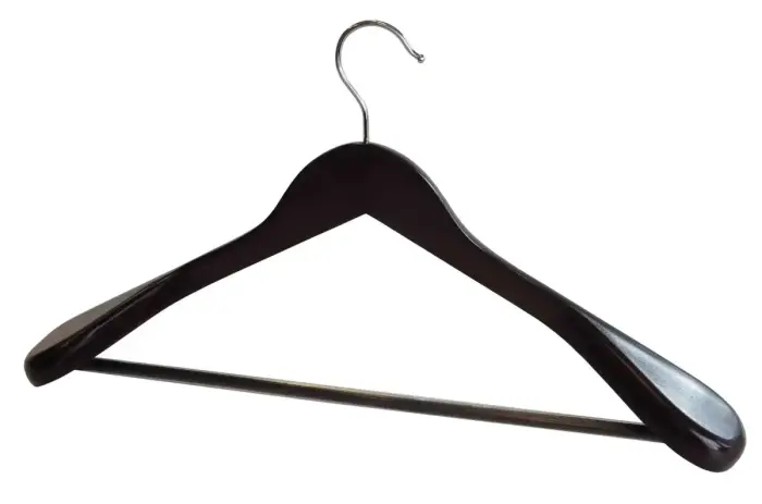 Clothes Rack with Wide Shoulders, Wooden, Dark Finish