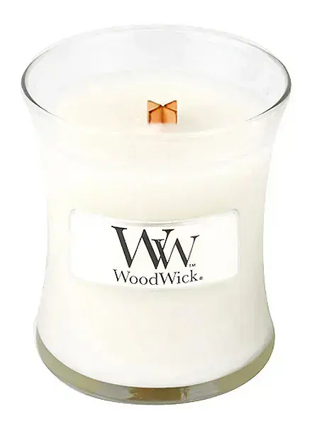 WoodWick Linen aromatizēta svece ar koka daktu 85 g