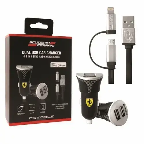 Ferrari FEBCCCBUNBK Autolaadija 10.5W Micro USB / Lightning kaabliga - Must