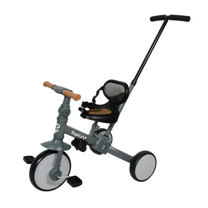 Interbaby Bērnu trīsritenis 5in1 ar regulējamu stumšanas rokturi - Pelēks