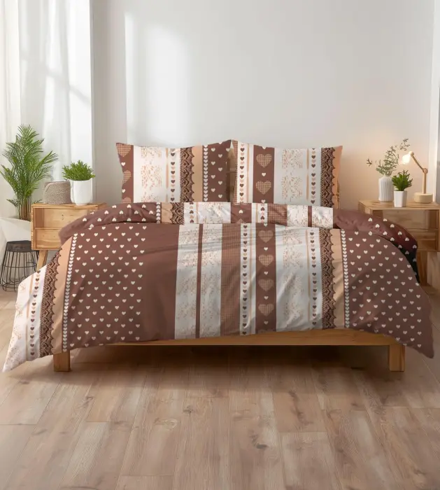 Poszewka z kory 70x80 brązowo-beżowa w serca i pasy KORA HOME