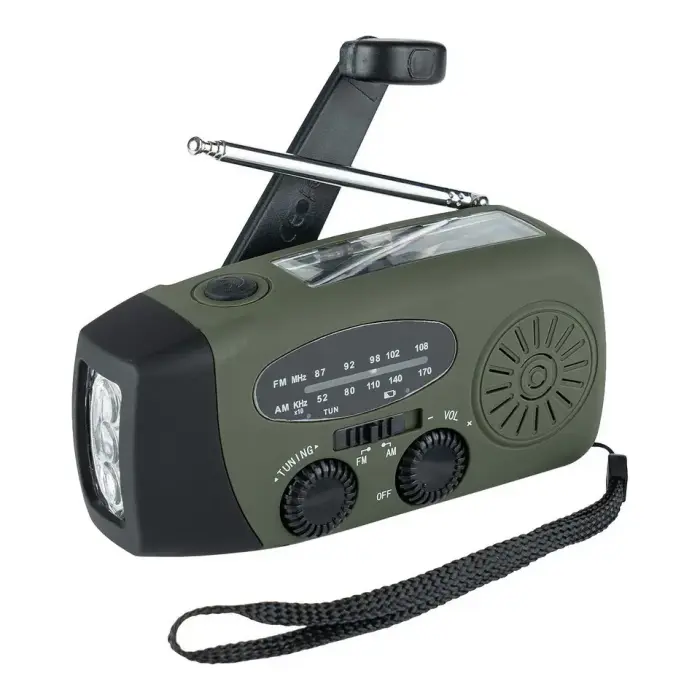 Survival radio with solar panel and crank Fosco, FM/AM, green