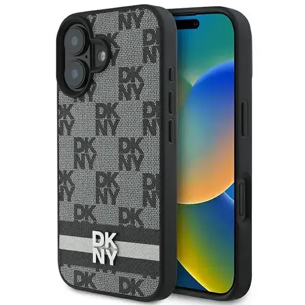 DKNY Checkered Pattern & Printed Stripes Hard Case for iPhone 16