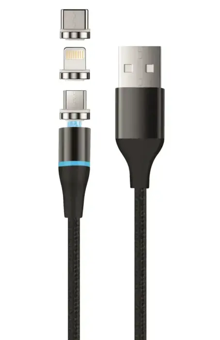 Setty 3-ühes magnetiline laadimis- ja andmekaabel – USB-A-st USB-C-le, Lightning, Micro USB – 1m – Must