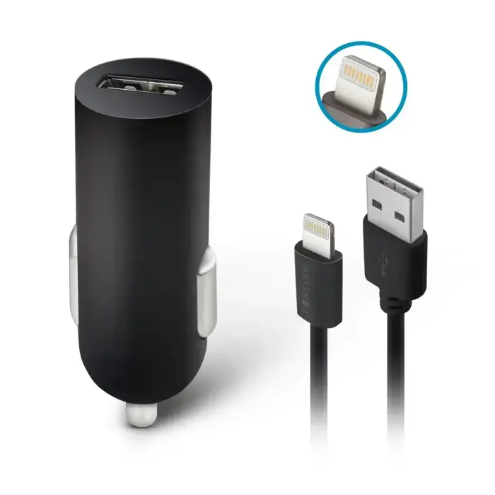 Автомобильное зарядное устройство Forever M02 | 5W | USB-A, Lightning | с кабелем Lightning в комплекте | Черный