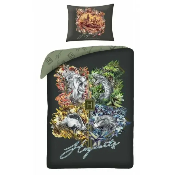 Halantex Harry Potter kokvilnas gultas veļas komplekts 140x200 cm Zaļš HP-8093BL