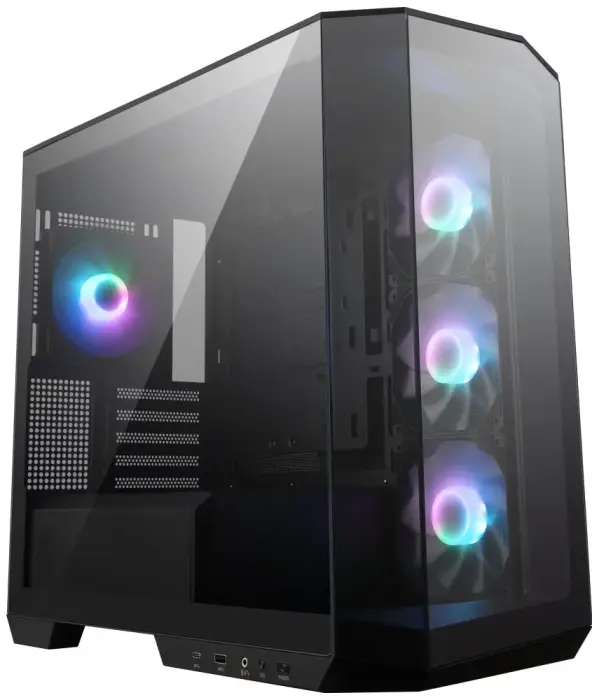 MSI case MAG PANO M100R PZ Black/ no PSU/ left and front glass/ 4x 120 mm A-RGB fan/ 1x USB-C/ 1x USB3.2