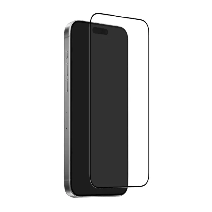 Puro Frame aizsargstikls iPhone 17 ar aplikatoru un melnu rāmi