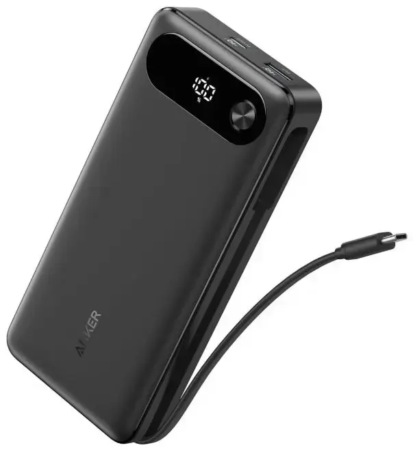 Anker ārējā baterija/20000mAh/ 87W/ integrovaný USB-C kabelis)/ melna